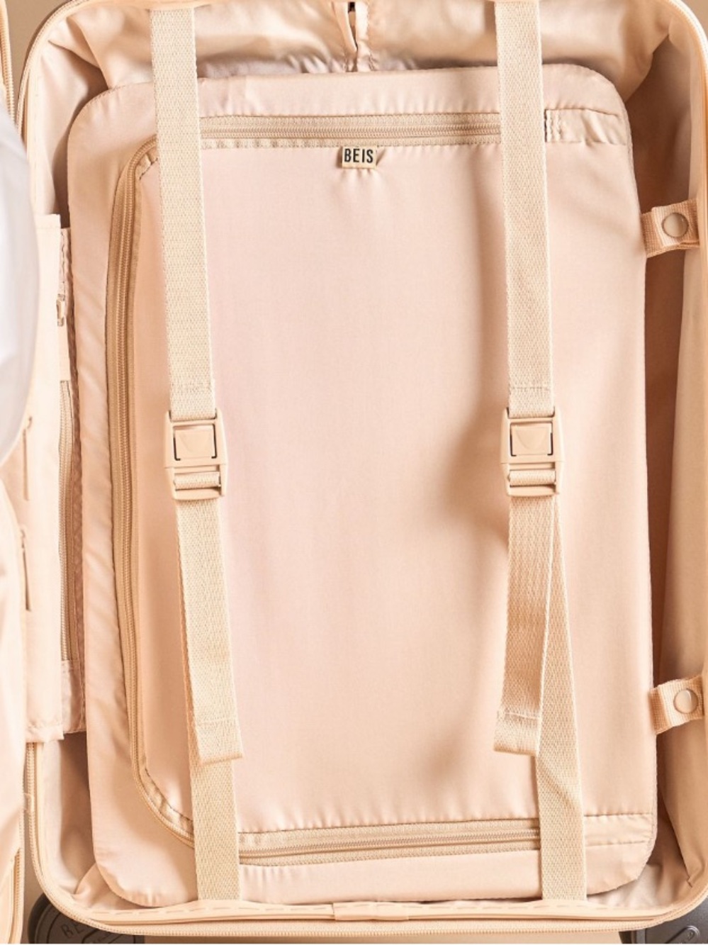Beis Beige The Front Pocket Carry On Roller Suitcase Snap Insert
